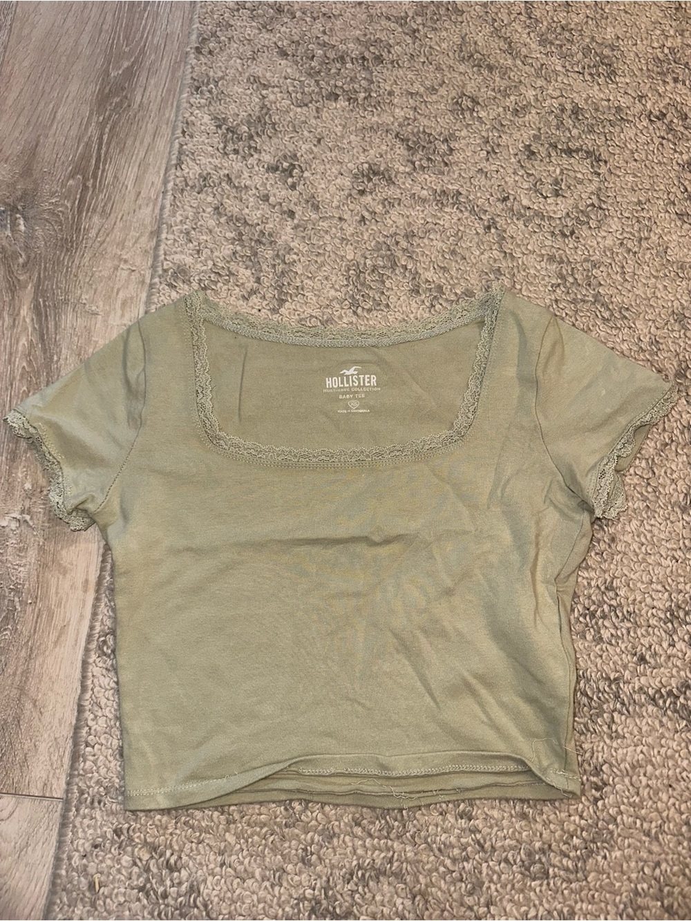 Hollister Olive Lace-Trim Square Crop Tee